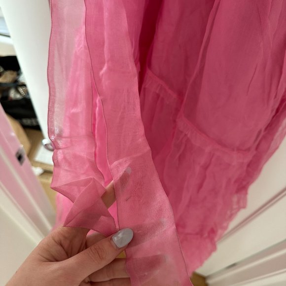 LoveShackFancy Stormi Maxi Dress Sz M Pink Silk Chiffon Wrap Style Tiered Skirt - Picture 9 of 12